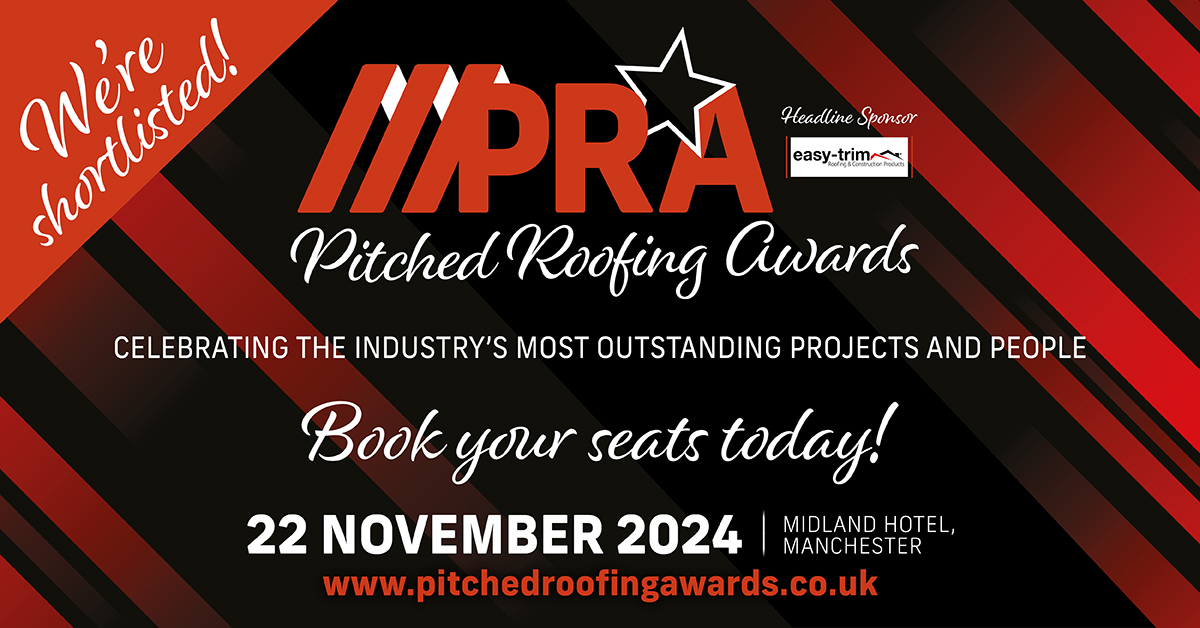 A display of Pitched Roofing awards showcasing excellence in roofing services and industry recognition.